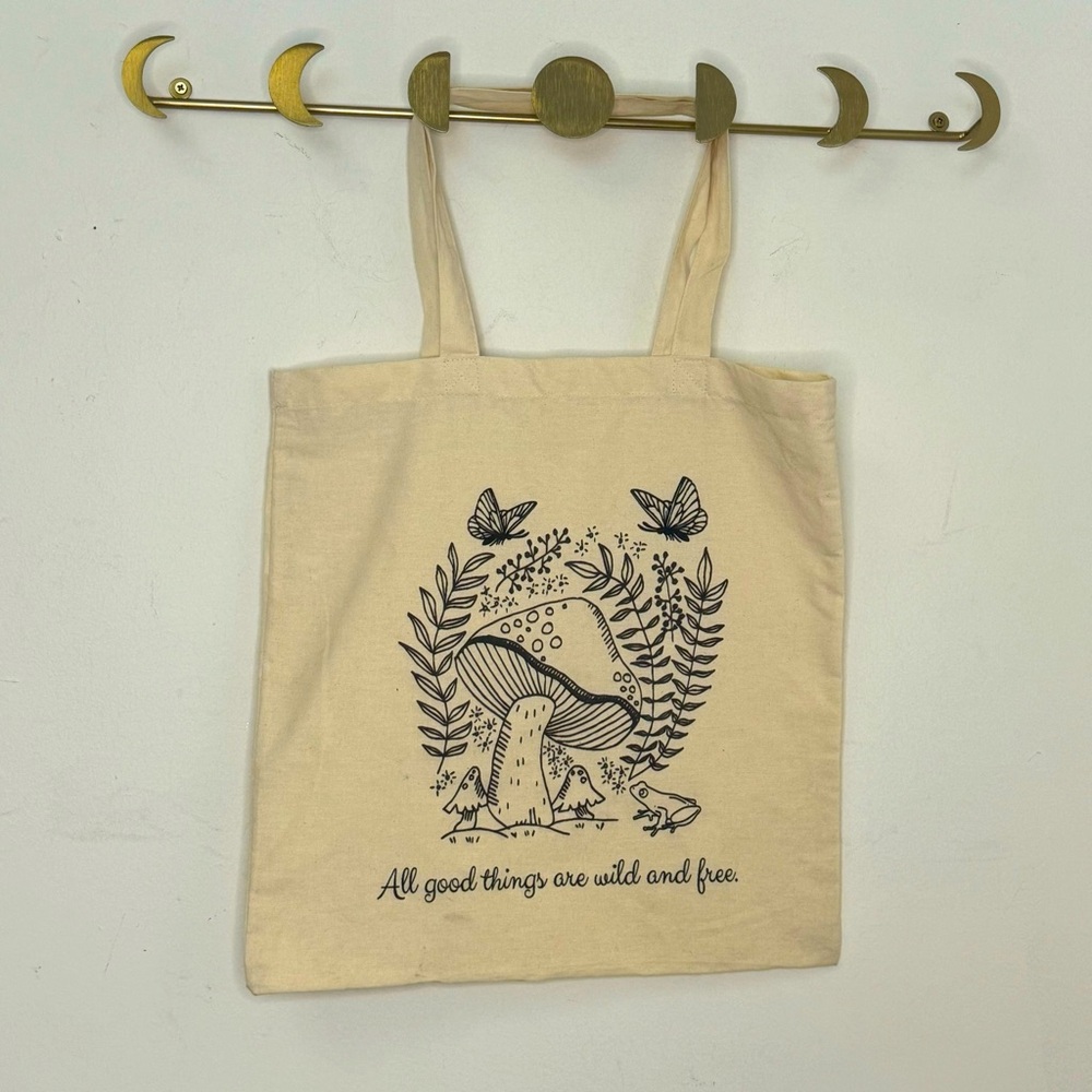 Mushroom Woodland Canvas Tote Bag “Wild and Free” Cottagecore